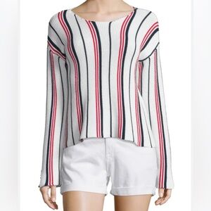 FRAME  vertical Stripe Knit Top - White with Red & Navy Stripes